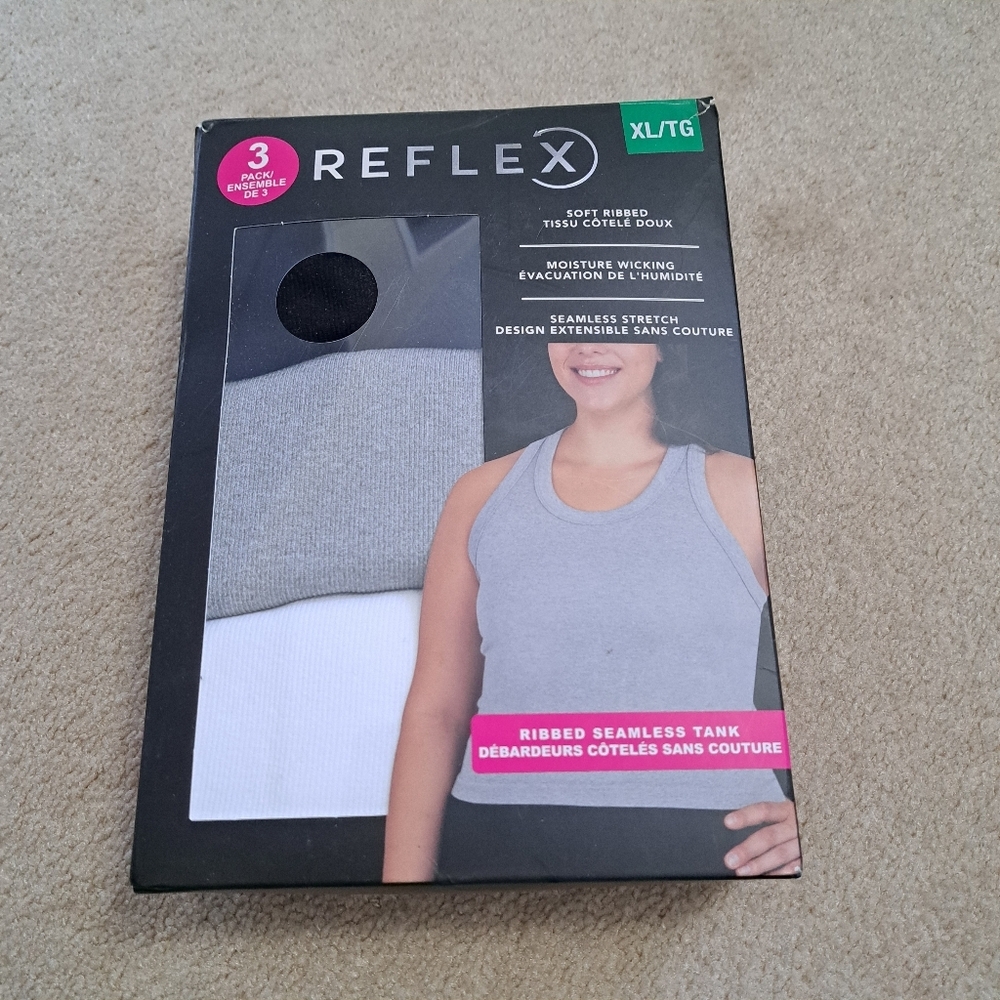 Reflex Set Of 3 Tanks Racer Back Ribbed Seamless Black Grey White Women's XL